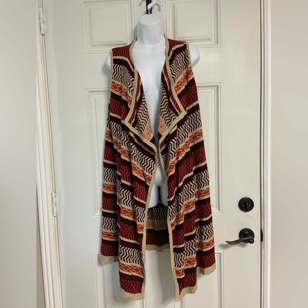 Cupio Earth Color Chevron Stripe Open Front Duste… - image 1